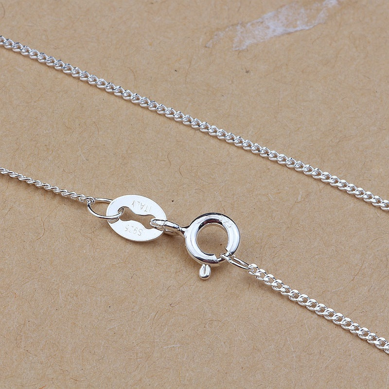s925 sterling silver jewelry simple silver natural color side chain plain silver wild necklace women