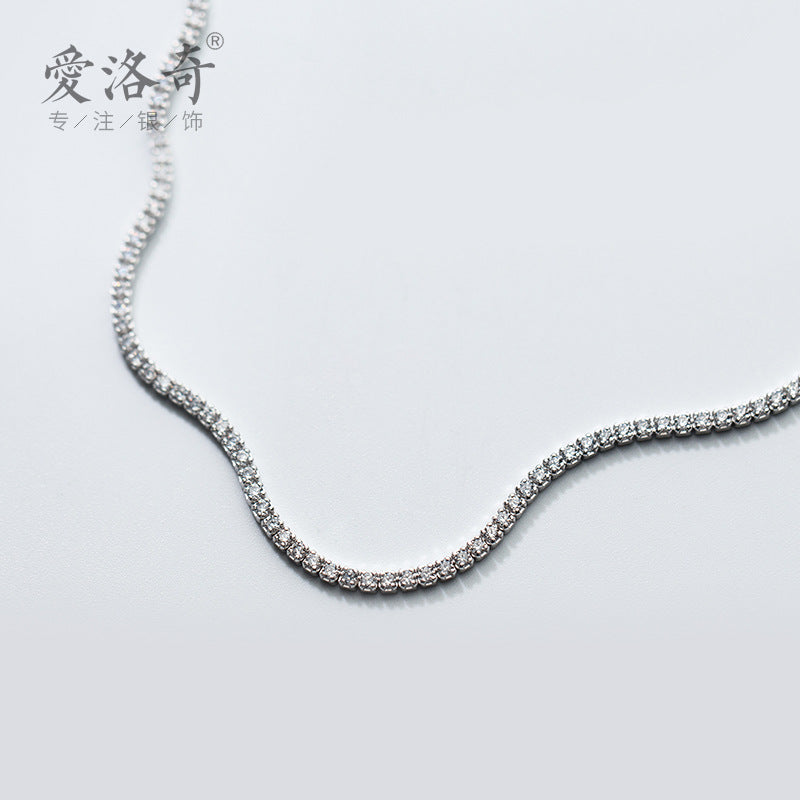 s925 silver necklace female choker neck jewelry temperament full of diamonds and diamonds short sweet collarbone chain D3397