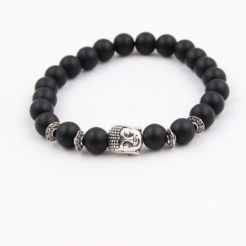 Natural stone volcanic stone Scrubs blue pine stone Buddha head various bracelets round beads bracelet zlf-189