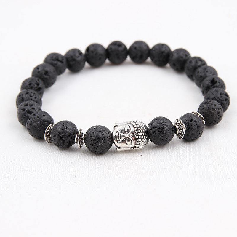 Natural stone volcanic stone Scrubs blue pine stone Buddha head various bracelets round beads bracelet zlf-189