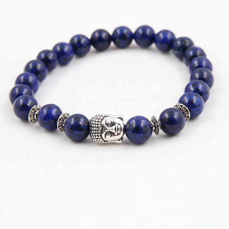 Natural stone volcanic stone Scrubs blue pine stone Buddha head various bracelets round beads bracelet zlf-189