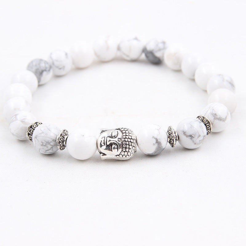 Natural stone volcanic stone Scrubs blue pine stone Buddha head various bracelets round beads bracelet zlf-189