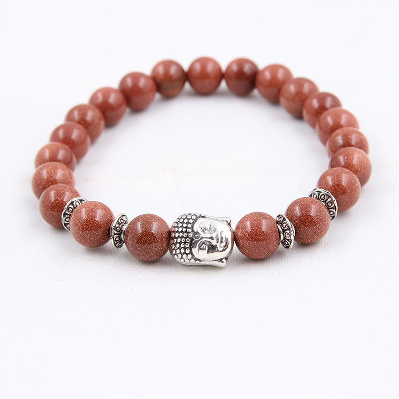 Natural stone volcanic stone Scrubs blue pine stone Buddha head various bracelets round beads bracelet zlf-189