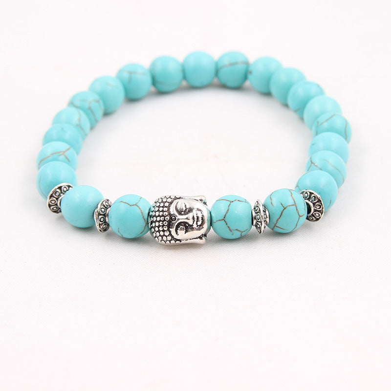 Natural stone volcanic stone Scrubs blue pine stone Buddha head various bracelets round beads bracelet zlf-189