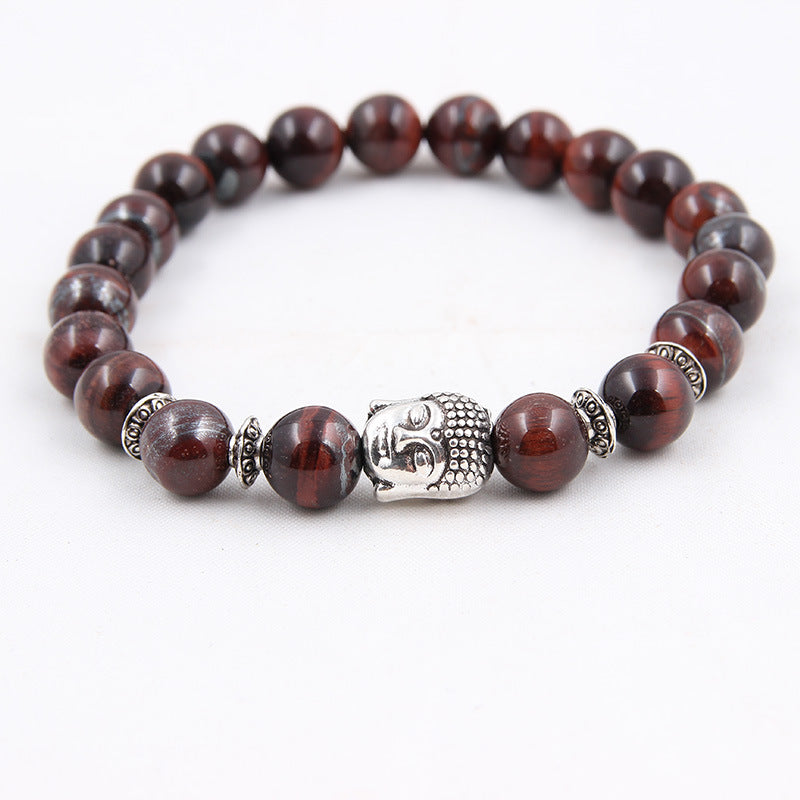 Natural stone volcanic stone Scrubs blue pine stone Buddha head various bracelets round beads bracelet zlf-189