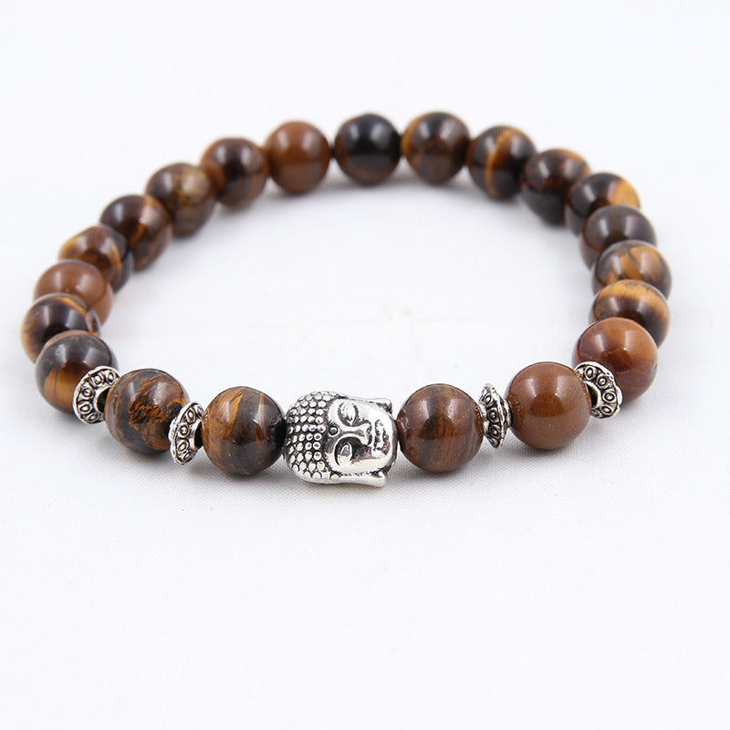 Natural stone volcanic stone Scrubs blue pine stone Buddha head various bracelets round beads bracelet zlf-189