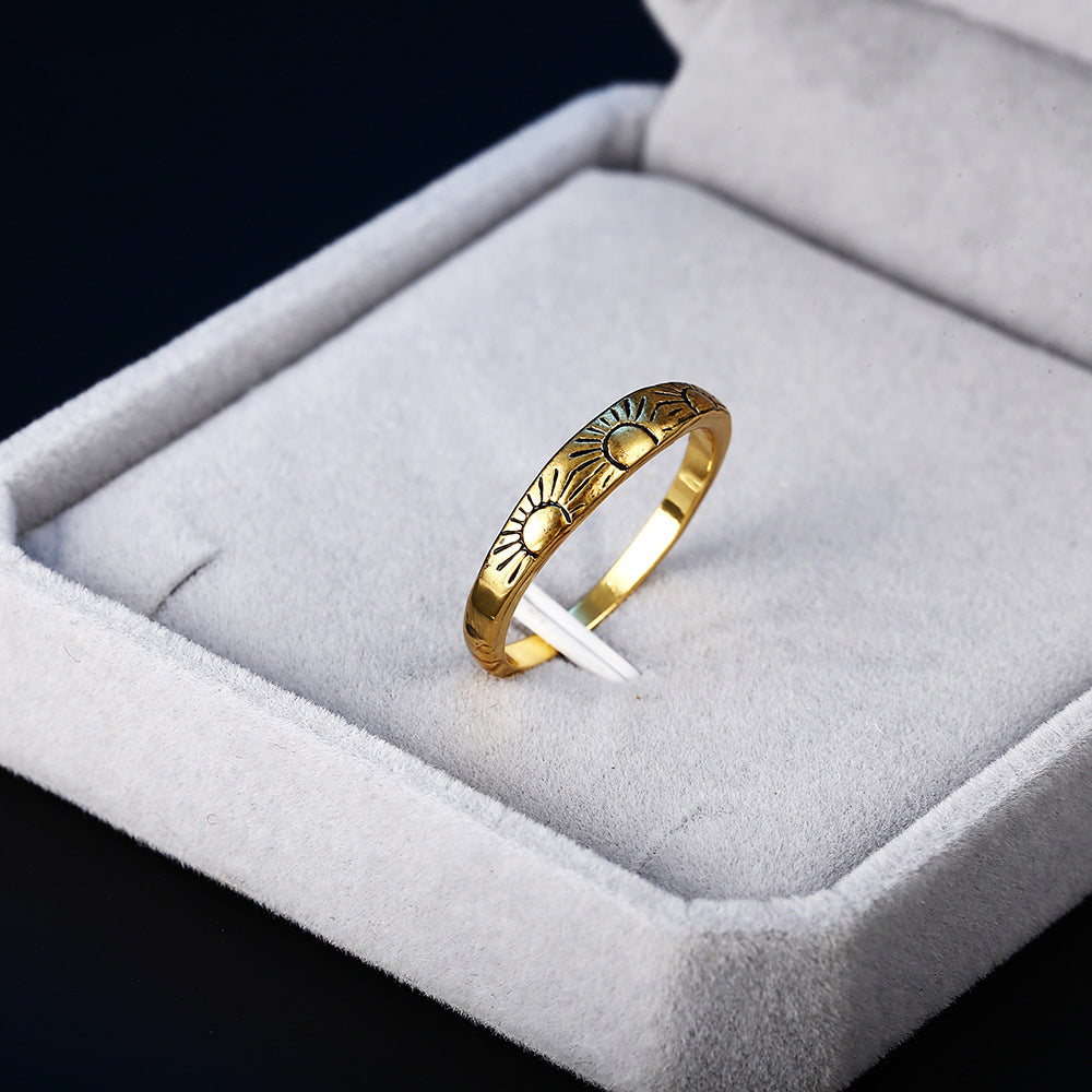 Ring 14K gold small sun lady engagement ring jewelry