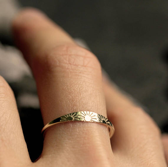 Ring 14K gold small sun lady engagement ring jewelry