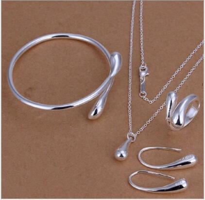 925 silver jewelry set, 925 silver order, necklace, ring, earring, water drop four-piece set