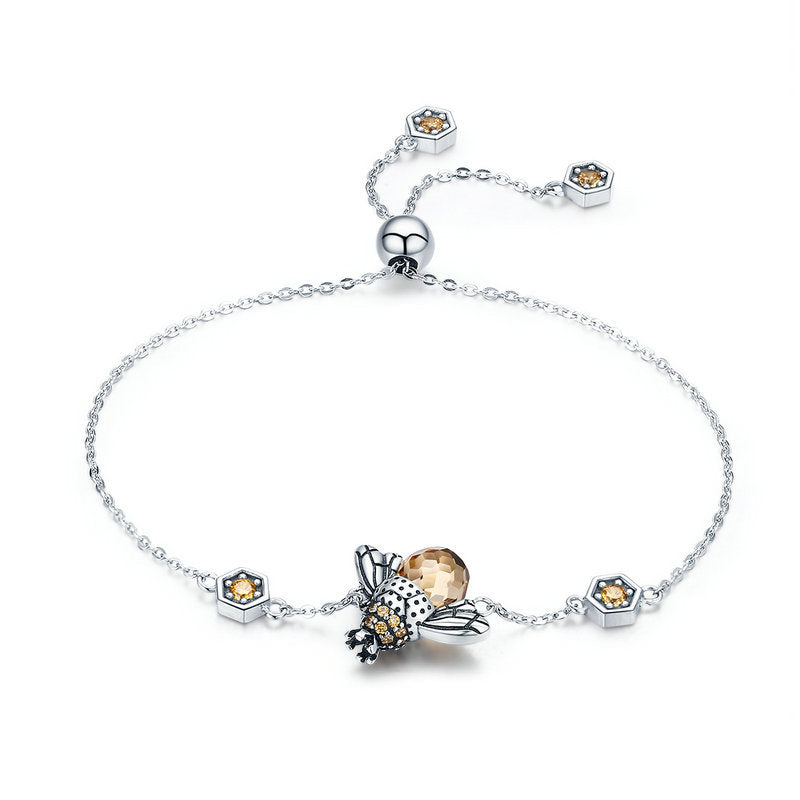 s925 sterling silver set cute little bee crystal necklace ladies banquet high-end jewelry OL