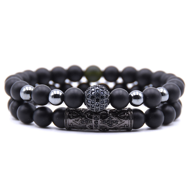 Natural Stone 8mm black matte micro-inlaid zircon bracelet natural stone set elastic bracelet