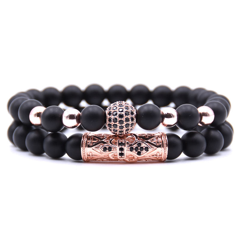 Natural Stone 8mm black matte micro-inlaid zircon bracelet natural stone set elastic bracelet