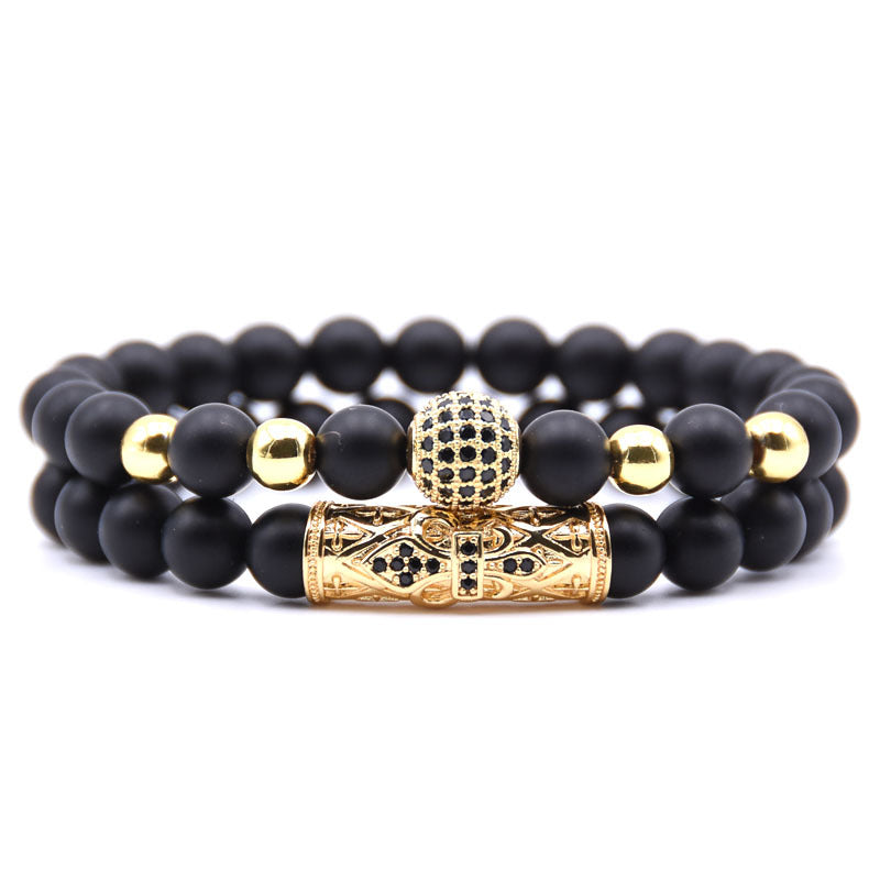 Natural Stone 8mm black matte micro-inlaid zircon bracelet natural stone set elastic bracelet