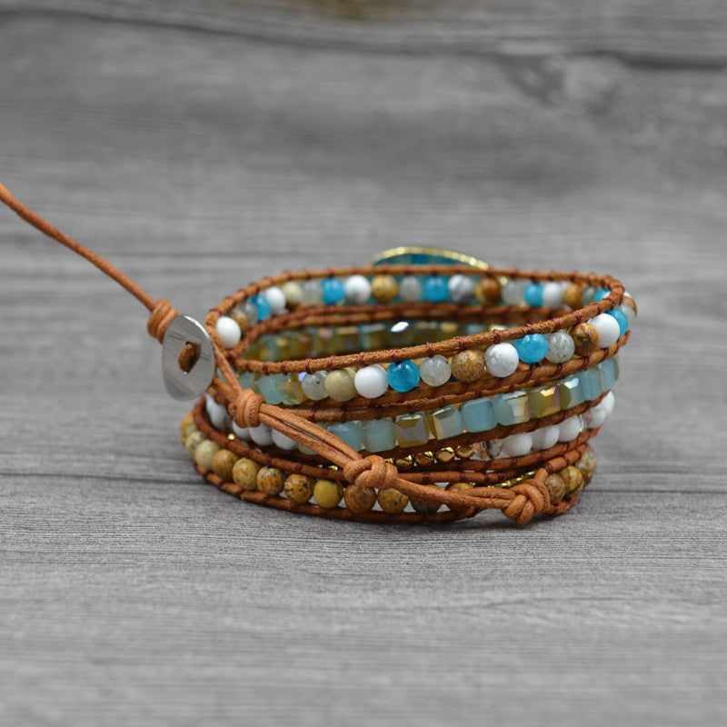 Natural marine stone bracelet beaded natural stone weaving handmade bohemian bracelet