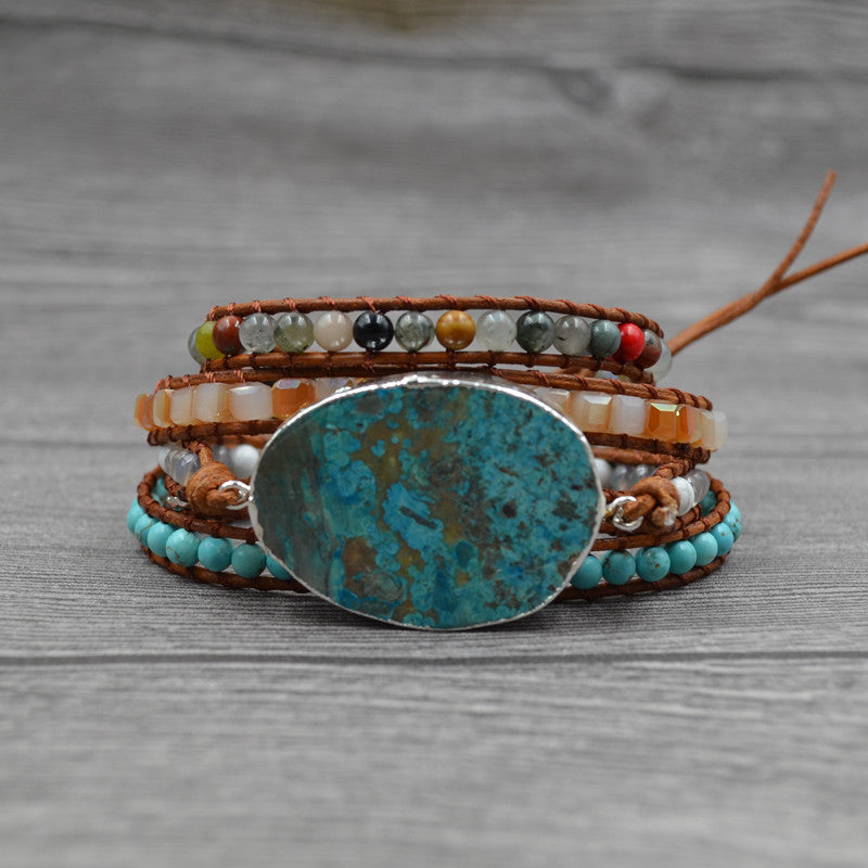 Natural marine stone bracelet beaded natural stone weaving handmade bohemian bracelet