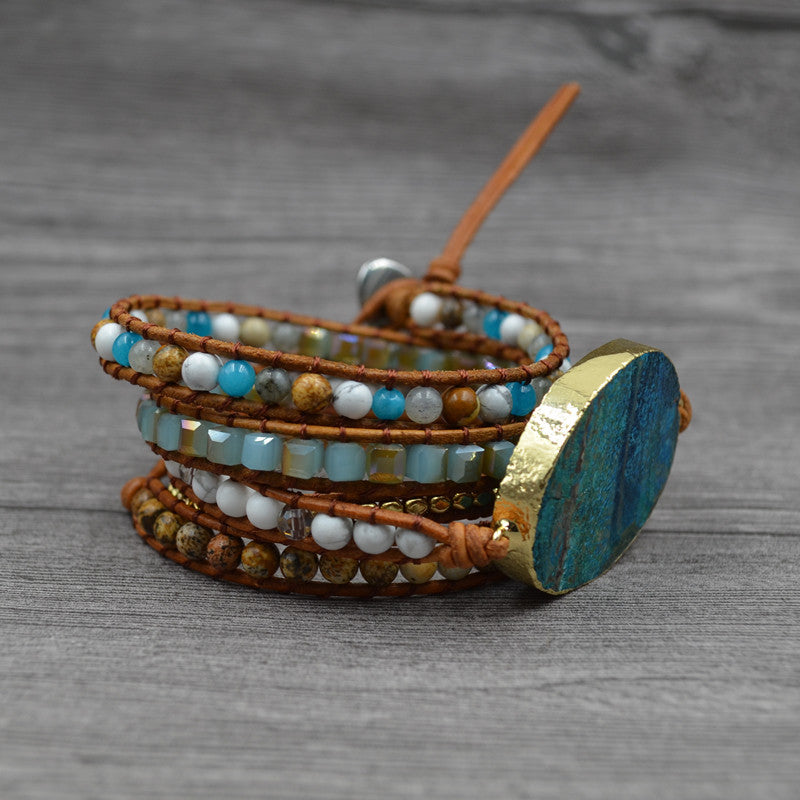 Natural marine stone bracelet beaded natural stone weaving handmade bohemian bracelet