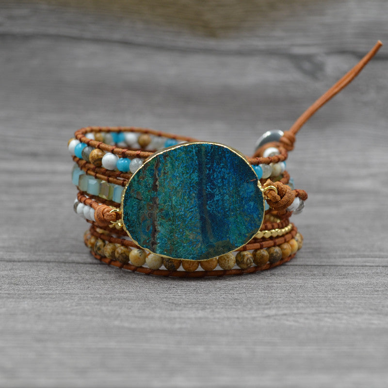 Natural marine stone bracelet beaded natural stone weaving handmade bohemian bracelet