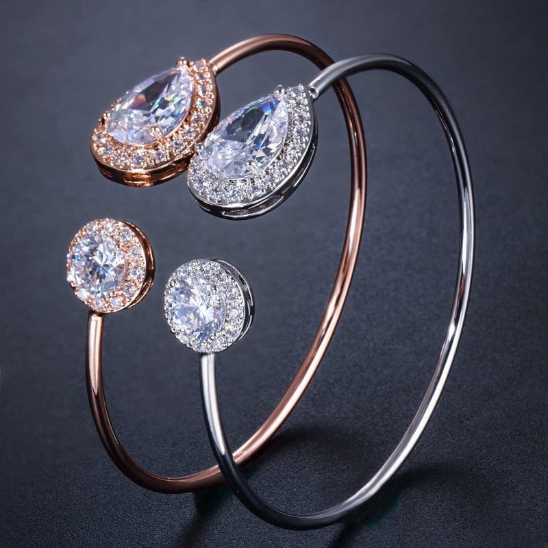 Zircon Bracelet S0136 Korean version of drop-shaped zircon bracelet, sweet and simple opening, adjustable bracelet, all-match jewelry