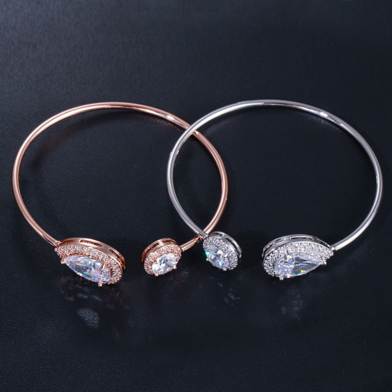 Zircon Bracelet S0136 Korean version of drop-shaped zircon bracelet, sweet and simple opening, adjustable bracelet, all-match jewelry