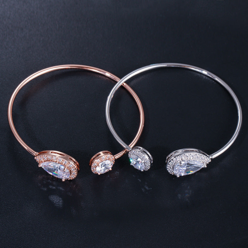 Zircon Bracelet S0136 Korean version of drop-shaped zircon bracelet, sweet and simple opening, adjustable bracelet, all-match jewelry