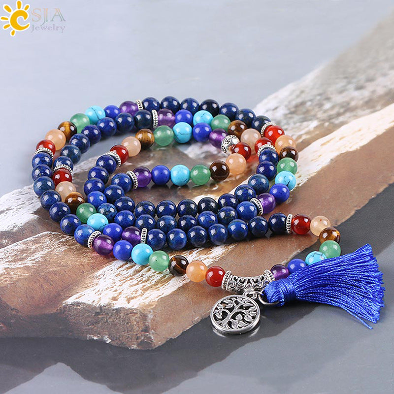 Natural Stone 108 6mm Lapis Lapis Bracelet Ancient Silver Natural Crystal Semi-precious Stone Chakra Jewelry Universal Jewelry CSJA