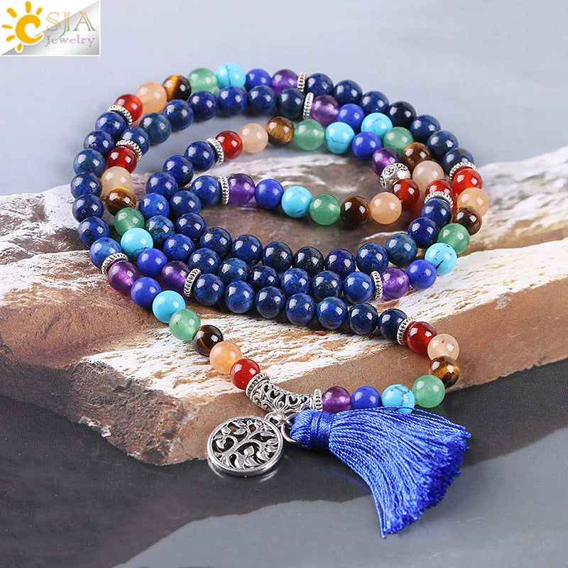 Natural Stone 108 6mm Lapis Lapis Bracelet Ancient Silver Natural Crystal Semi-precious Stone Chakra Jewelry Universal Jewelry CSJA
