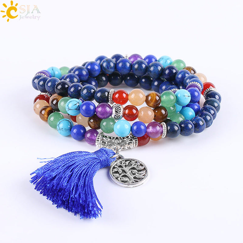Natural Stone 108 6mm Lapis Lapis Bracelet Ancient Silver Natural Crystal Semi-precious Stone Chakra Jewelry Universal Jewelry CSJA