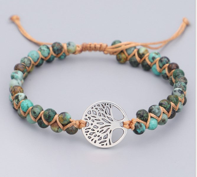Natural Stone tiger eye stone turquoise double row bracelet natural stone beaded multi-layer braided bracelet wholesale