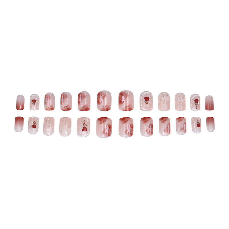 Summer and autumn gentle and simple pure lust style wearable nail patches printed solid color French style removable manicure fake nail patches