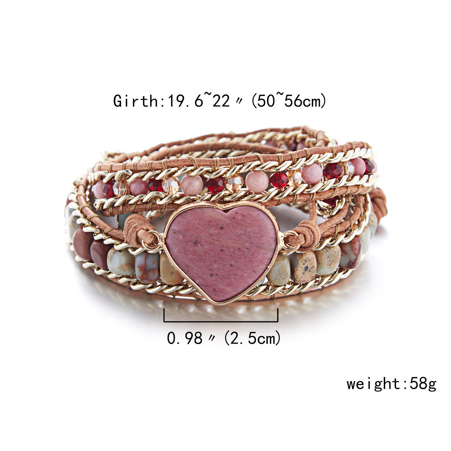 Natural Stone Ethnic Love Leather Colorful Stone Beaded Bracelet Natural Stone Crystal 3 Layer Winding Bracelet