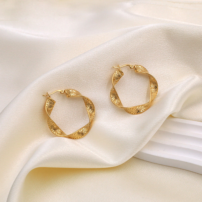 18K gold wavy texture earrings, advanced design, non-fading, popular jewelry, trendy earrings