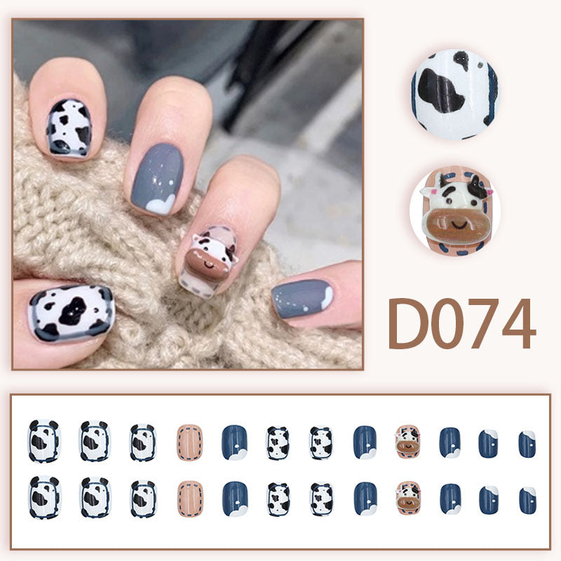 Wearable nails, fake nails, long water drops, European and American manicure, colorful small manicure tools, finished ladder-shaped nails cute cow-liked