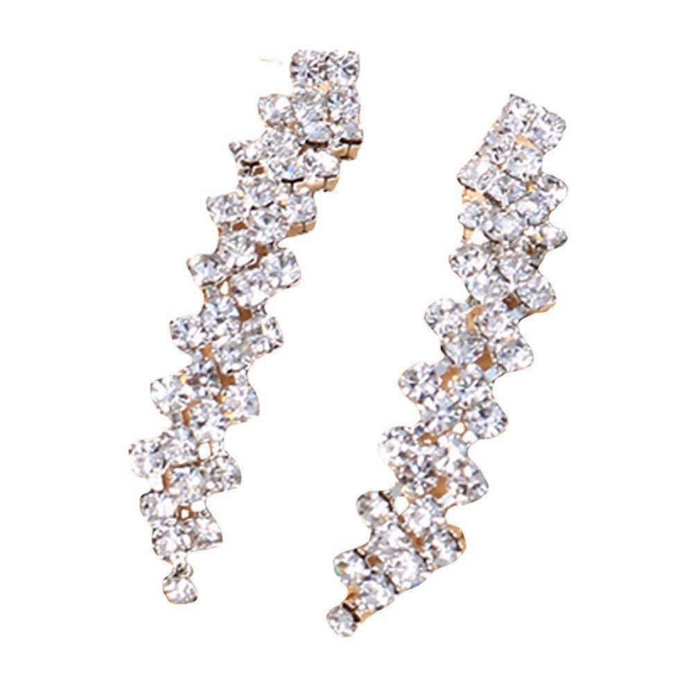 Rhinestone Jewelry Simple Diamond Rhinestone Necklace Earrings Set Bridal Wedding Dress Light Luxury Jewelry Set