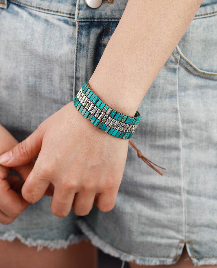 Natural Stone Handmade Beaded Bracelet Emperor Stone Antique Metal Bead Braided Popular Jewelry
