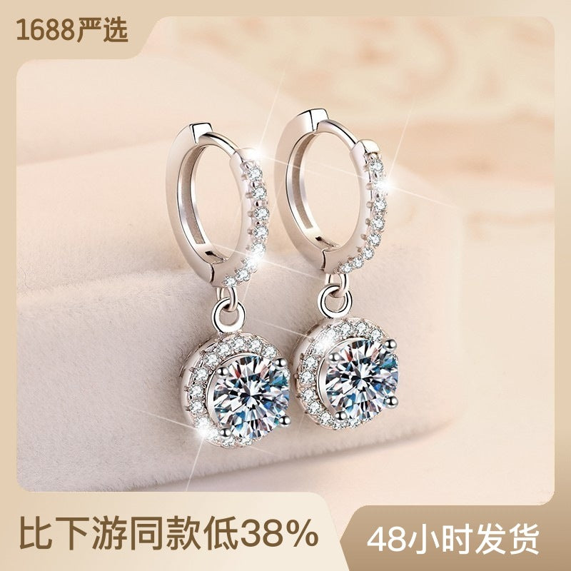 s925 sterling silver earrings moissanite earrings luxury round bag light luxury temperament earrings silver jewelry