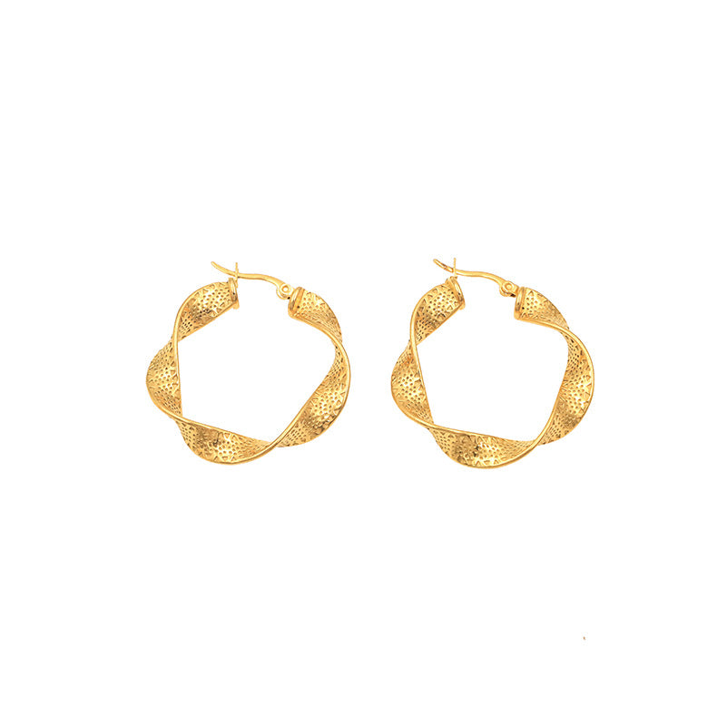 18K gold wavy texture earrings, advanced design, non-fading, popular jewelry, trendy earrings