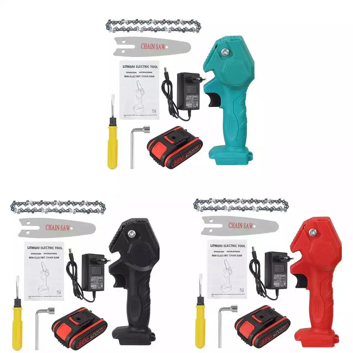 Rechargeable electric 4-inch electric chain saw, small electric saw, woodworking one-hand electric saw, garden logging, mini electric chain saw