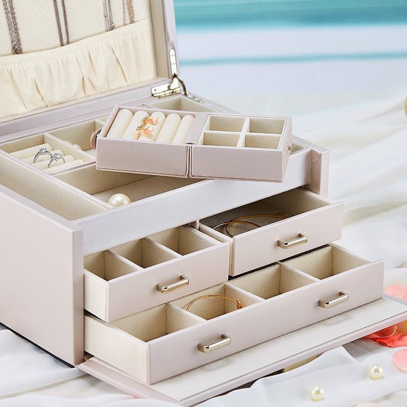 Large-capacity jewelry box European style jewelry box storage box with lock, exquisite jewelry hand jewelry storage box