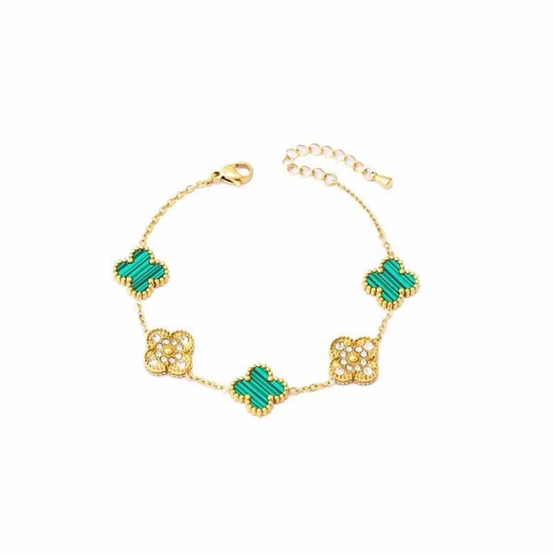 Natural Mother-of-pearl popular five-leaf clover bracelet titanium steel gold-plated 18k diamond double-sided mother-of-pearl bracelet hand jewelry