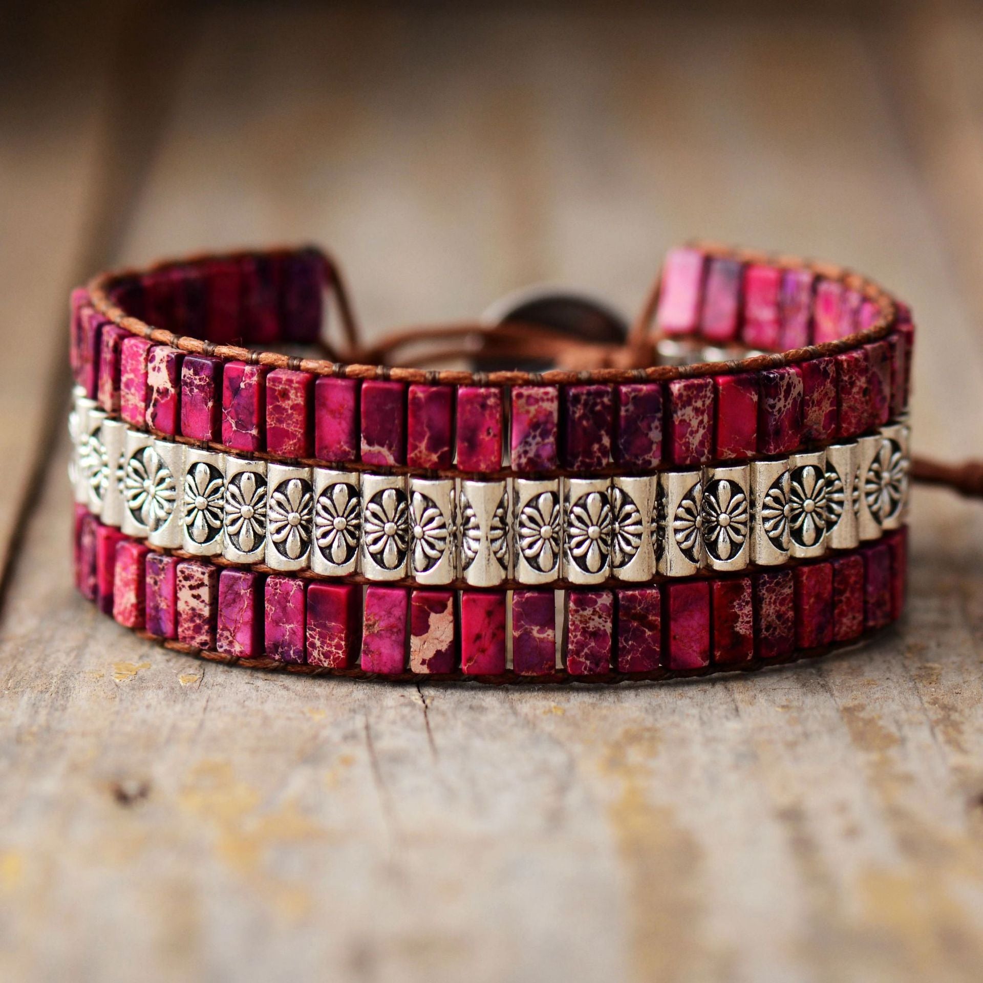 Natural Stone Handmade Beaded Bracelet Emperor Stone Antique Metal Bead Braided Popular Jewelry