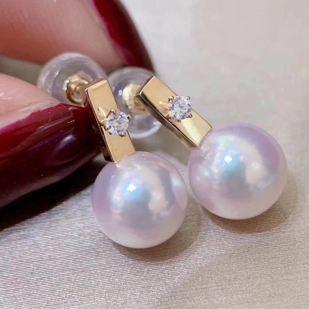 Natural Korean style fashionable fresh Japanese natural seawater pearl earrings summer new style personalized versatile earrings