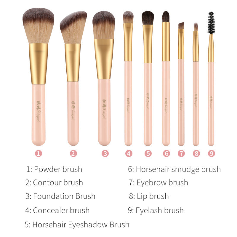 Makeup brush set 9 pieces rice white bucket set bucket brush pony hairbrush set tools elegant neat