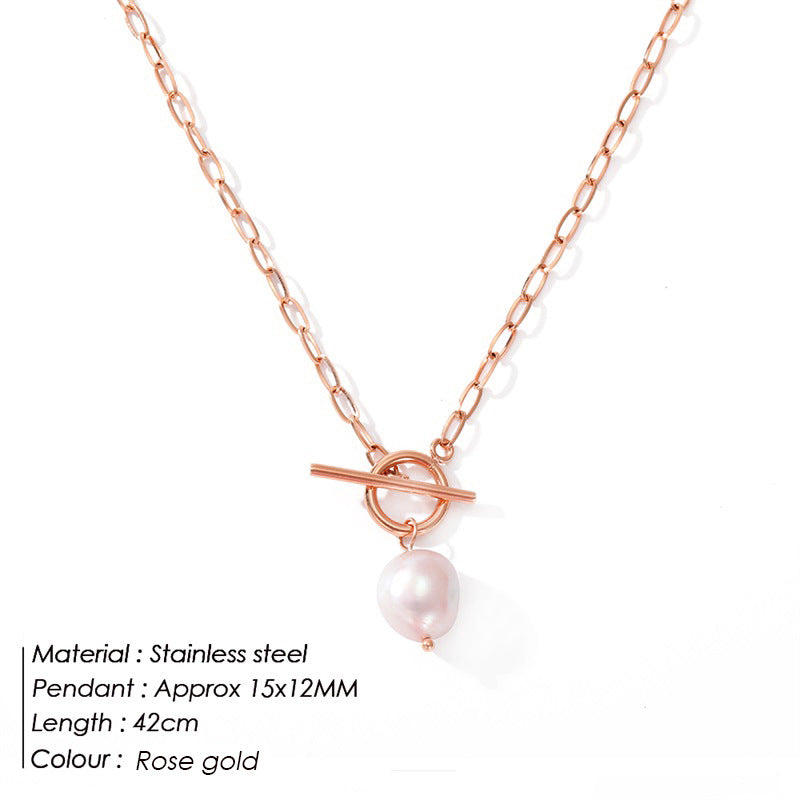 Natural baroque freshwater pearl necklace stainless steel necklace square chain necklace jewelry