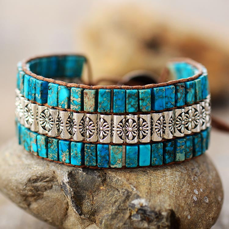 Natural Stone Handmade Beaded Bracelet Emperor Stone Antique Metal Bead Braided Popular Jewelry