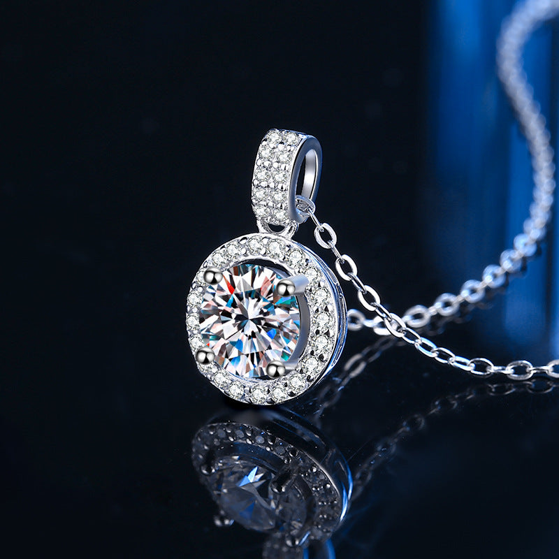 S925 Sterling Silver Moissanite Round Necklace Female Zircon Jewelry Pendant Jewelry Item Jewelry Accessories