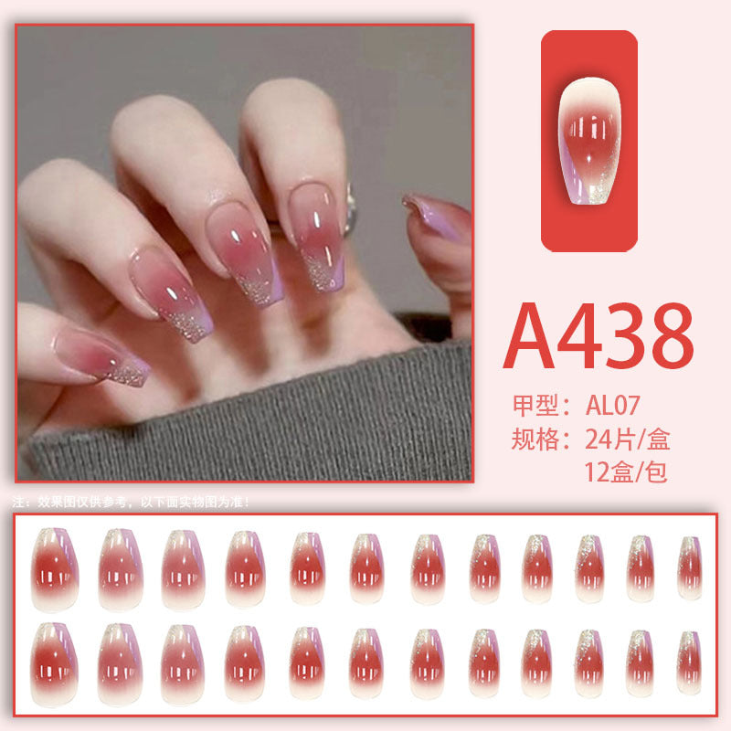Wearable manicure nail pieces blooming French ins Aurora removable fake nails bow frosted ice transparent small clear