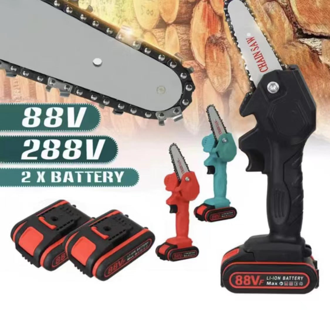 Rechargeable electric 4-inch electric chain saw, small electric saw, woodworking one-hand electric saw, garden logging, mini electric chain saw