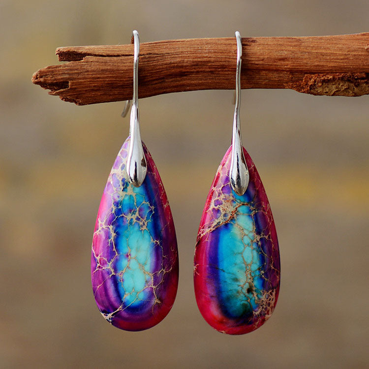 Natural Stone new style Bohemian emperor stone drop pendant earrings Ins jewelry jewelry