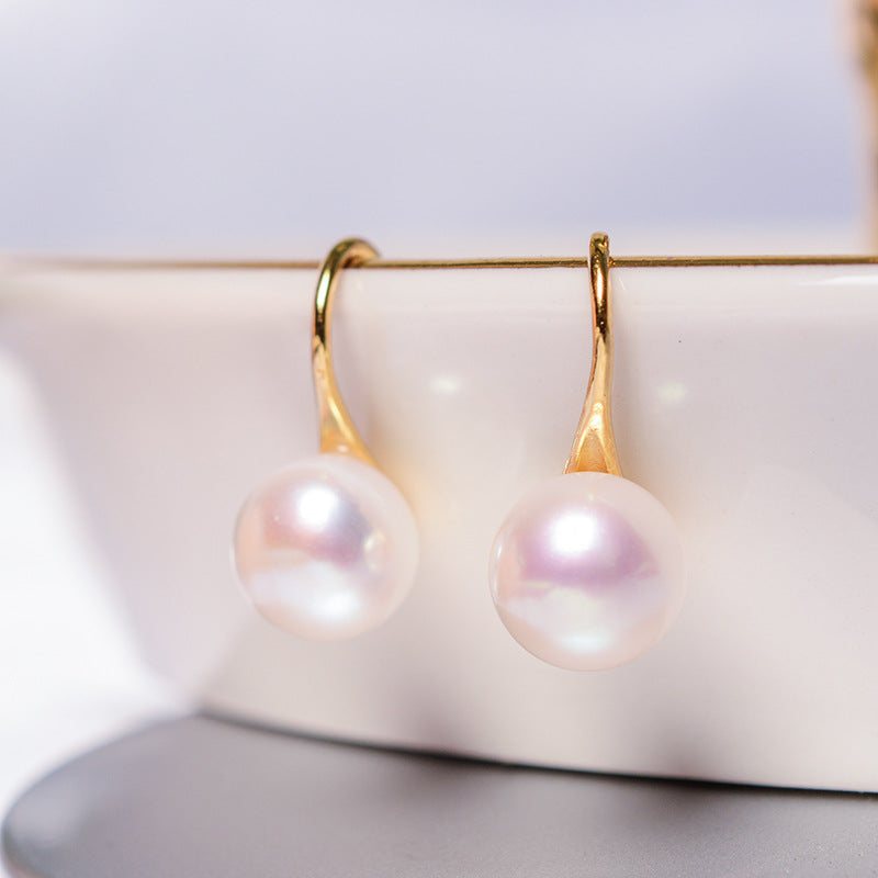 Strong light natural freshwater pearl earrings light luxury temperament 925 sterling silver gold-plated silver high-heeled shoes earhook earrings for women