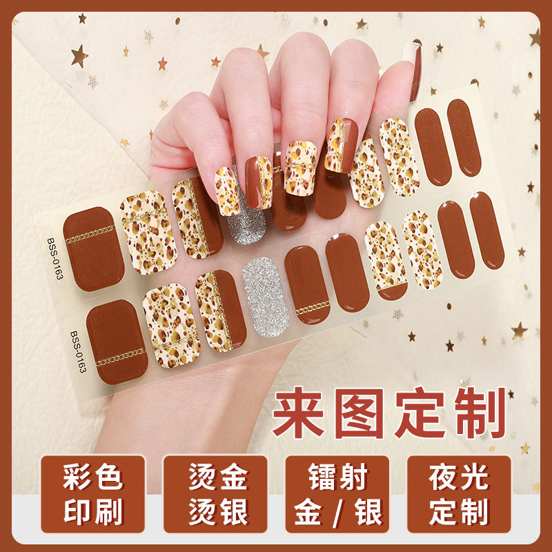 Gel Nail Sticker Waterproof 3D Bronzing Flower UV Phototherapy Semi-curing Nail Sticker